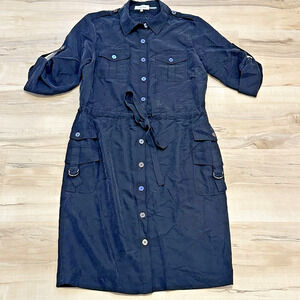 Calvin Klein Women‎ 6 Dress Button Front Utility Drawstring Belt Black NWT